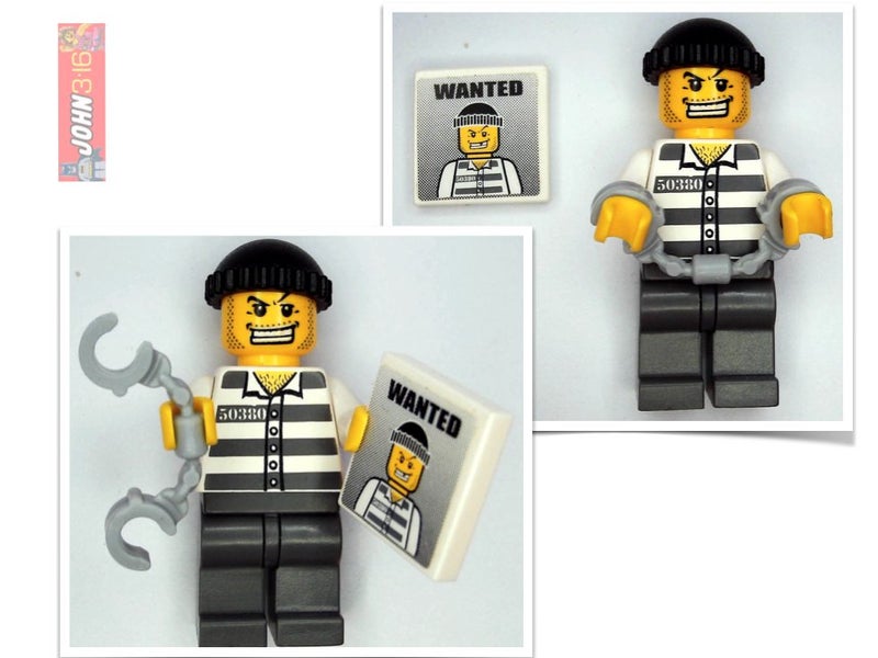 AWESOME LEGO CITY PRISONER MINIFIGURE + BONUS INCLUDING HIS OWN WANTED POSTER! Carousel 1