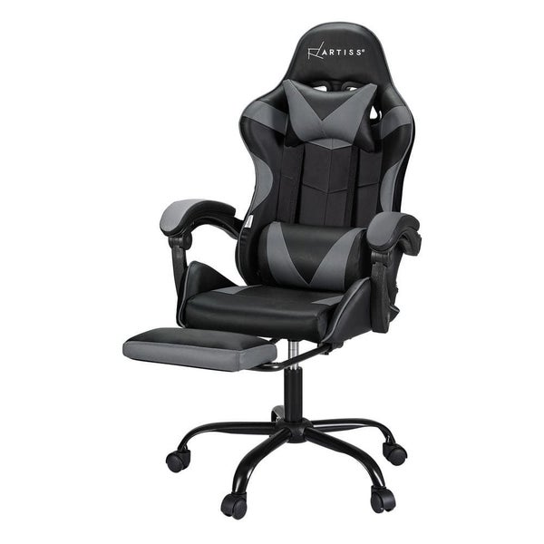 2 Point Massage Gaming Office Chair Footrest Grey Carousel 1
