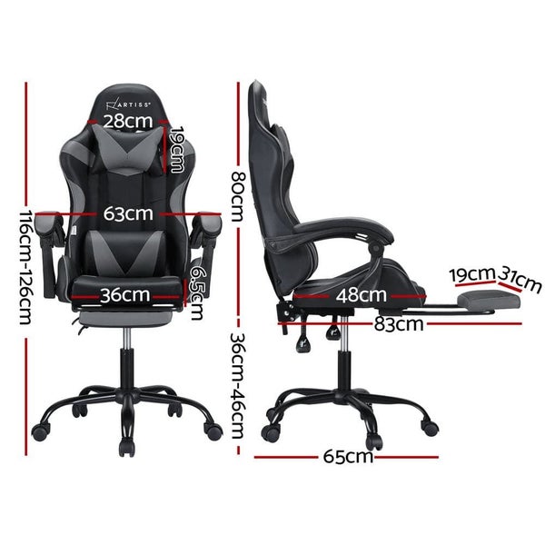 2 Point Massage Gaming Office Chair Footrest Grey Carousel 2