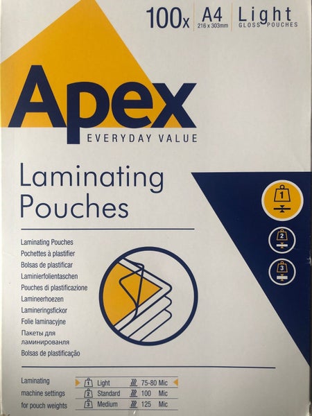 Apex A4 Laminating Pouches - Light Gloss (100 Pack) Carousel 1