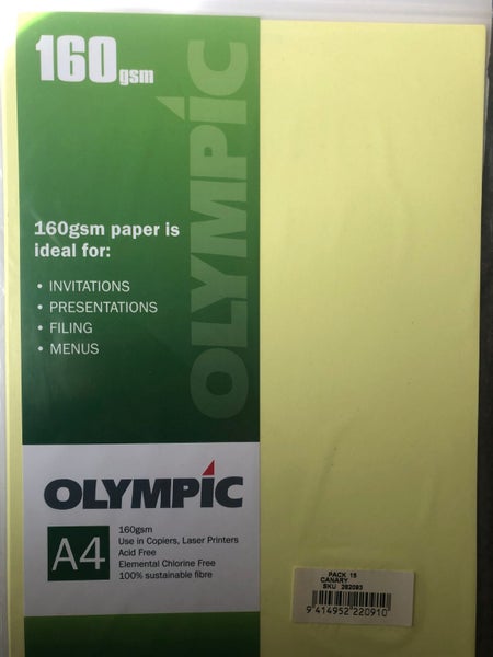 Olympic A4 Paper - 160gsm, Canary (Pack of 15) Carousel 1
