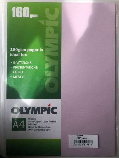 Olympic A4 Paper - 160gsm, Lilac (Pack of 15) Carousel 1