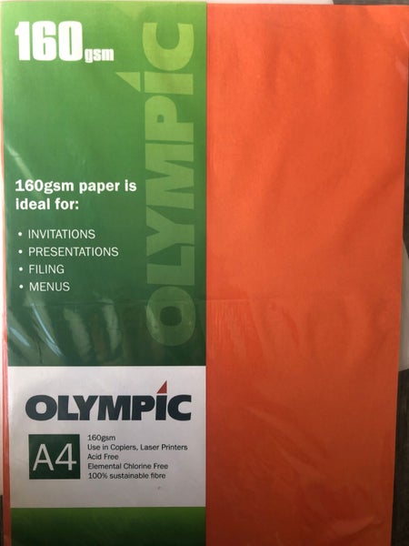 Olympic A4 Paper - 160gsm, Orange (Pack of 15) Carousel 1