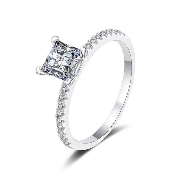 1ct Princess Cut Moissanite Diamond Ring Engagement S925 18K White Gold Plated62988861467137112