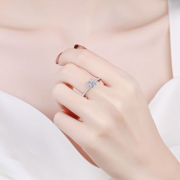 1ct Princess Cut Moissanite Diamond Ring Engagement S925 18K White Gold Plated62988861467137113
