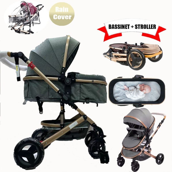 9 IN1 Reversible Baby Pram Stroller Bassinet Shock Absorbers Push Chair- Gray Carousel 1