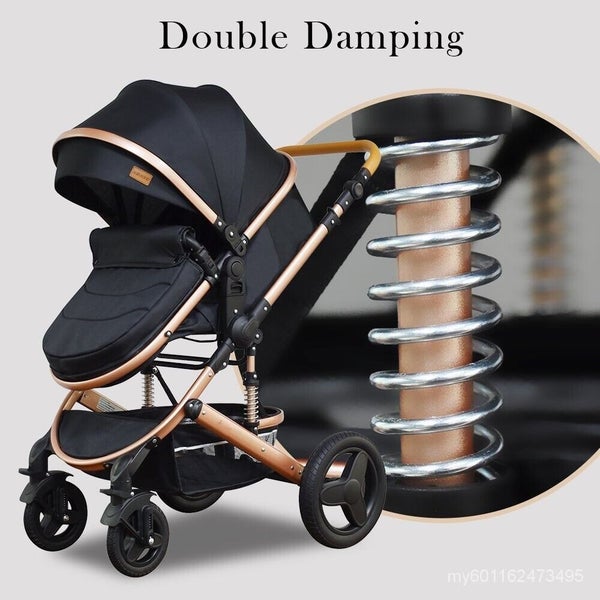 9 IN1 Reversible Baby Pram Stroller Bassinet Shock Absorbers Push Chair- Gray Carousel 2