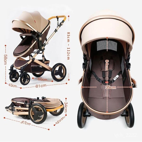 9 IN1 Reversible Baby Pram Stroller Bassinet Shock Absorbers Push Chair- Gray Carousel 6