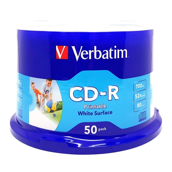Verbatim CD-R 700MB 52x White Inkjet Printable 50 Pack on Spindle 1Year Warranty Carousel 1