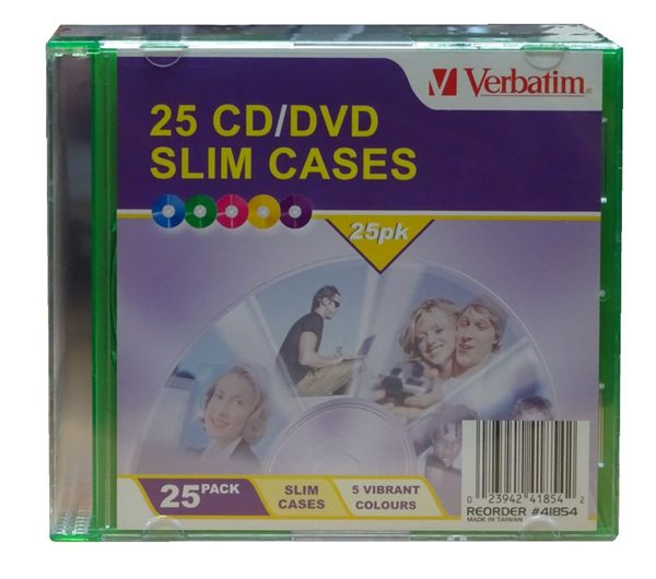 Verbatim CD/DVD 25 Pack Coloured Slim Cases 1 Year Warranty Carousel 1