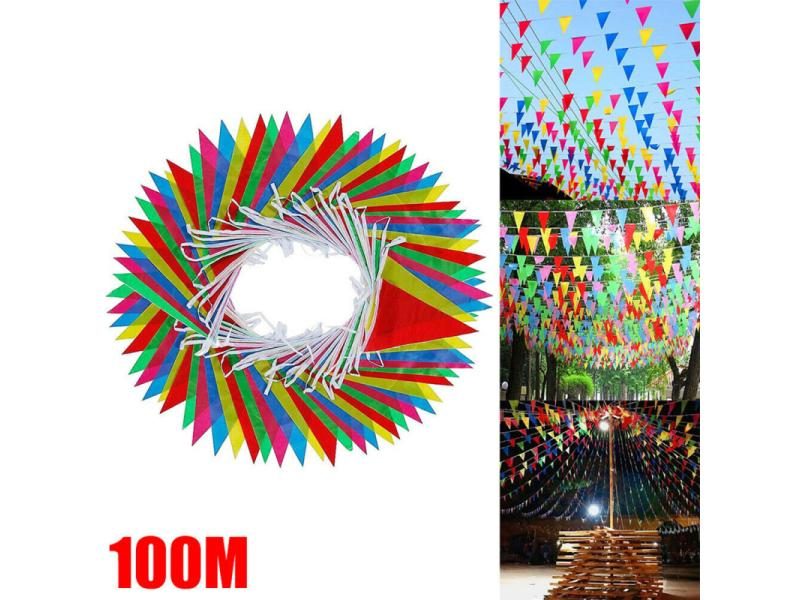 100 Meters Handmade Fabric Bunting Triangle Flags Wedding Festival Outdoor Carousel 1