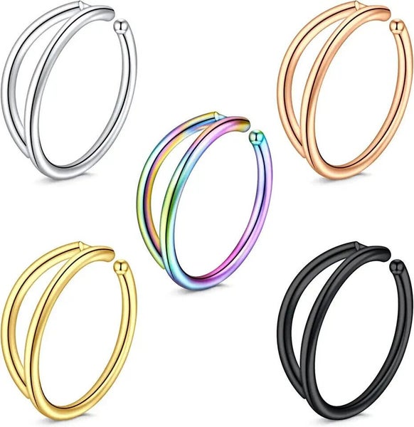 Double Nose Ring Hoop for Single Piercing Loop Nose Ring Spiral Nose Rings Carousel 1