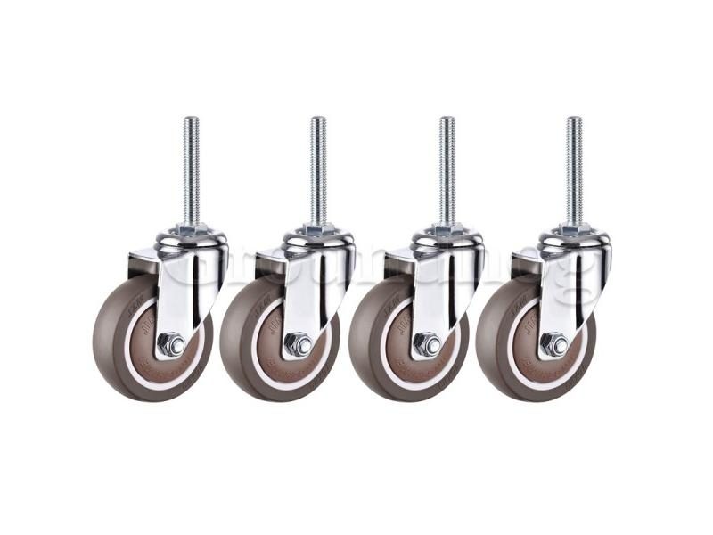 4Pcs Swivel Rubber Caster Durable Industrial Castors M12x60mm Threaded Stem Carousel 1