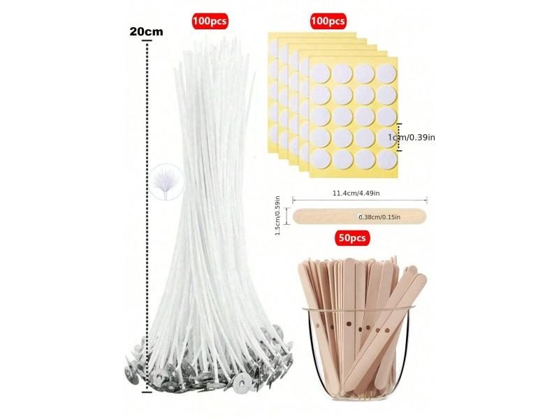 250Pcs Handmade Candle Decor Making Set Cotton Thread Wooden Holder Base Carousel 1