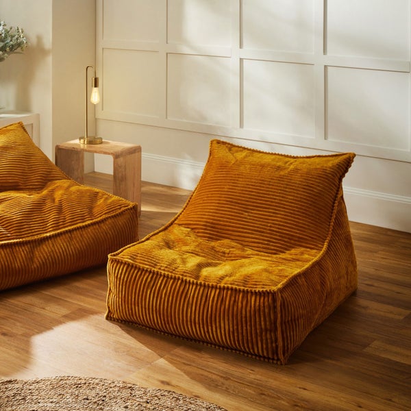 Cadence & Co. Wilde Ribbed Luxe Fleece Beanbag Lounge Cover Mustard Carousel 1