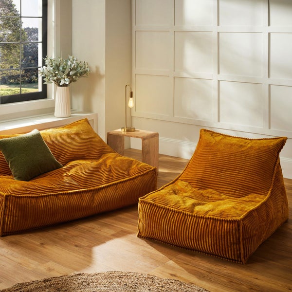 Cadence & Co. Wilde Ribbed Luxe Fleece Beanbag Lounge Cover Mustard Carousel 10