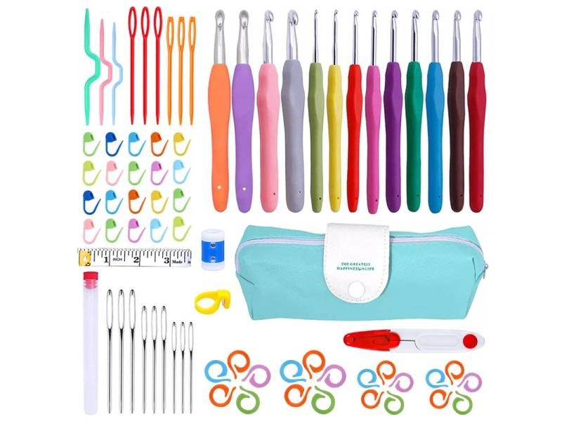 IMZAY 76Pcs Crochet Hooks Set With Ergonomic Handle Knitting Needles Big Eye Carousel 1