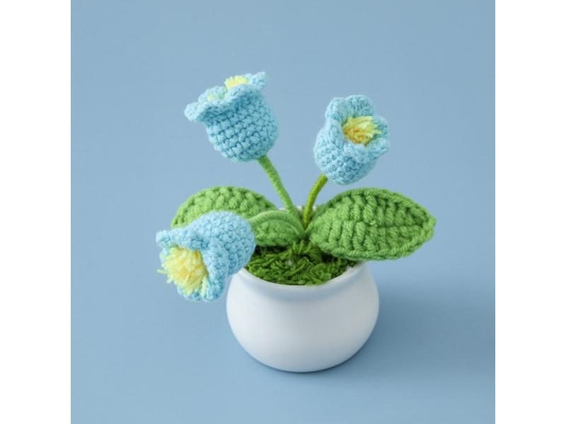 1pc Handmade Woven Flower Potted Artificial Knitted Crochet Tulip Plant Carousel 1