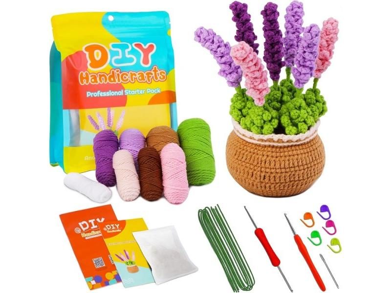 BUDDUR Purple Lavender Crochet Knitting Kit With Crochet Hooks And Cotton Yarn Carousel 1