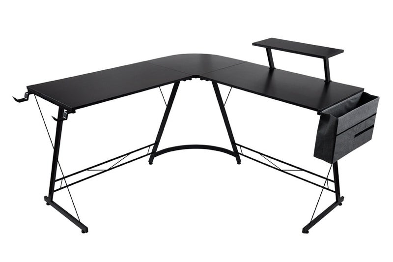 Corner Gaming Desk L Shaped Round Computer Desk Workstation With Screen Riser Carousel 1