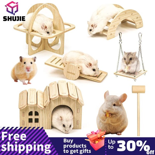 Pet Hamster House DIY Wooden Gerbil Hideout Chinchilla Seesaw Set Carousel 2