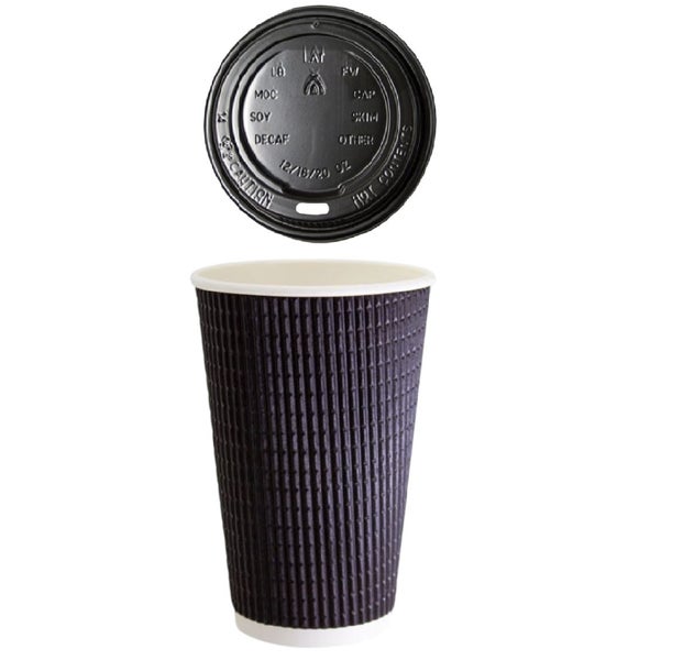 100 x 16oz Charcoal Triple Wall Corrugated Hot Coffee Cups 475ml Carousel 1