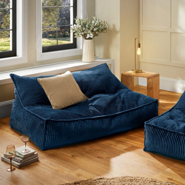 Cadence & Co. Wilde Ribbed Luxe Fleece Double Sofa Bean Bag Lounge Cover Teal Carousel 1