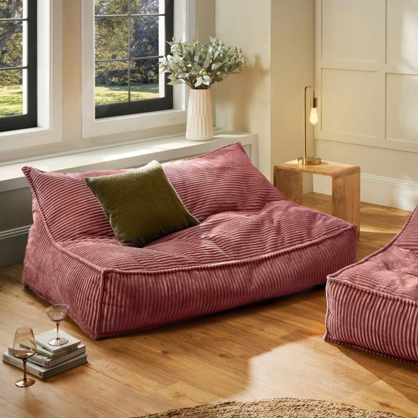 Cadence & Co. Wilde Ribbed Luxe Fleece Double Sofa Bean Bag Lounge Cover Blush Carousel 1