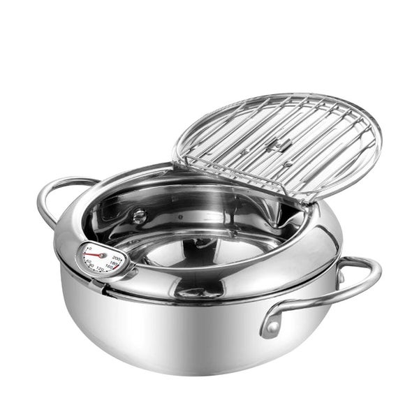 Toque 20cm Japanese Deep Frying Pot Stainless Steel Tempura Fryer Fry Pan Silver Carousel 1