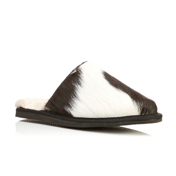 Comfy Calfskin Scuff Cowhide Slipper with Sheepskin Innersoles Carousel 1