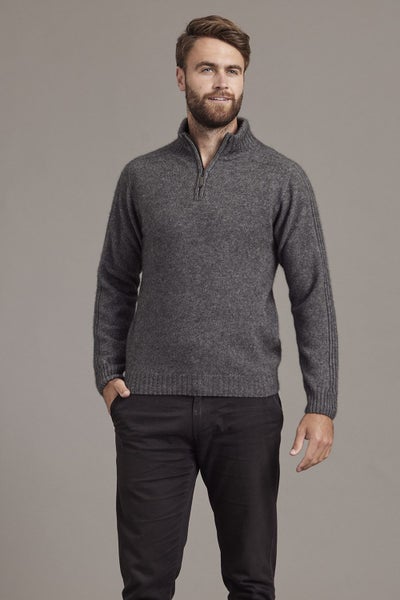 Possum Merino Short Zip Rib Sleeve Sweater Carousel 1