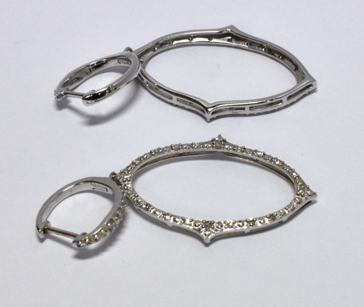$1,899 10ct White Gold Diamond Drop Hoop Earrings TCW 0.34cts!! - 167659 Carousel 2