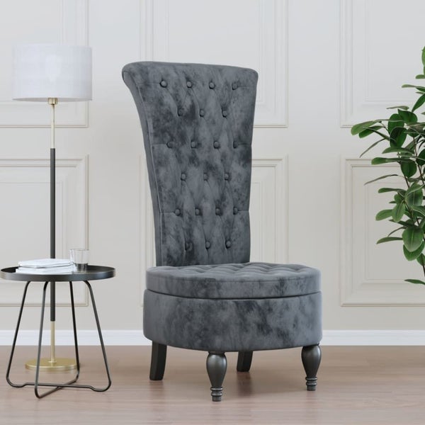 High Back Chair Dark Grey Velvet Button Design Tpxalp Carousel 1