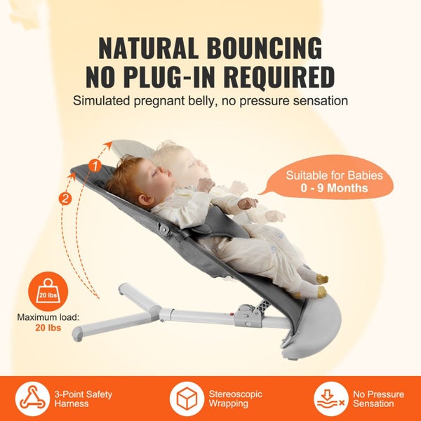 Baby Bouncer Folding Bouncer Seat Chair for Babies with 2 Reclining Angles Carousel 2