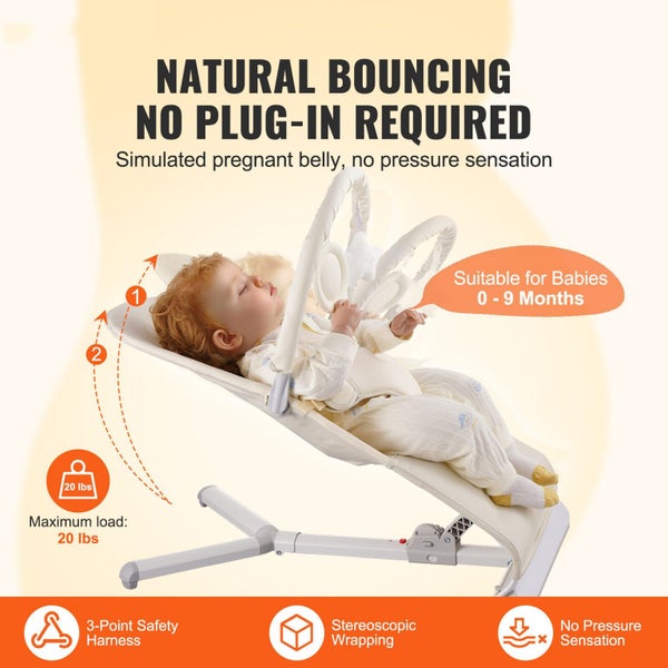 New Baby Bouncer Folding Bouncer Seat Chair for Babies 0-9 Months with Toy Bar Carousel 2