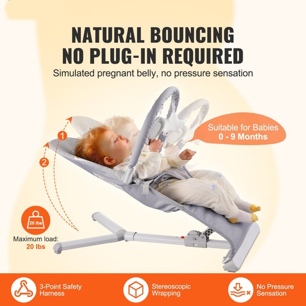 New Baby Bouncer Folding Bouncer Seat Chair for Babies 0-9 Months with Toy Bar Carousel 2