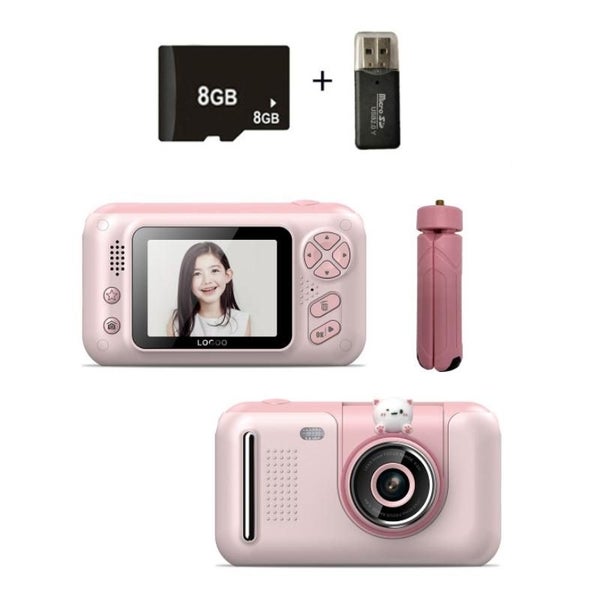 2.4 Inch Children Hd Reversible Photo Slr Camera - Pink & 8G Memory Card & Ca... Carousel 1