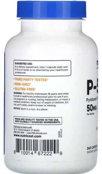 VITAMIN B6 P-5-P BIOAVAILABLE FORM 50 MG 240 CAPS - E0627 Carousel 3