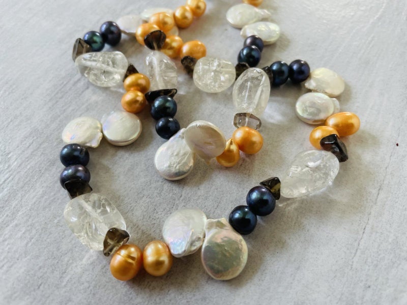 Beautiful Rare Necklace with Multi-Colored Crystals, pearls & Baroque Pearls Carousel 1