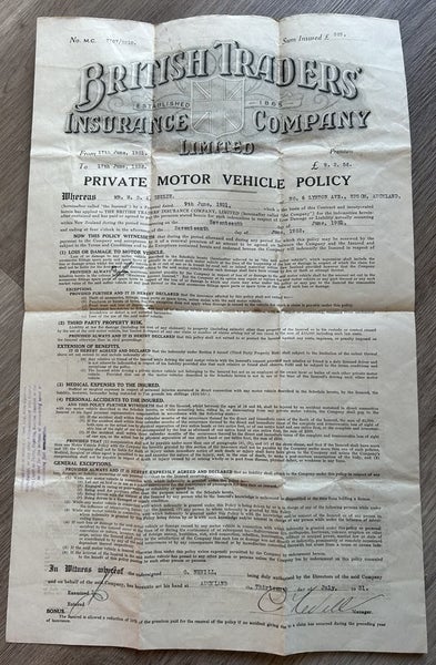 AWESOME VINTAGE BRITISH TRADER'S INSURANCE DOCUMENT Carousel 1
