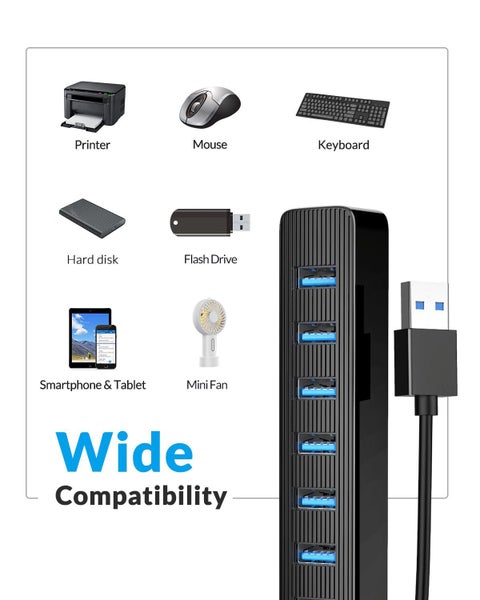 Ultra Slim ORICO® 7 Port USB 3.0 HUB with Type C Power Port, TWU3-7A BLACK Carousel 9