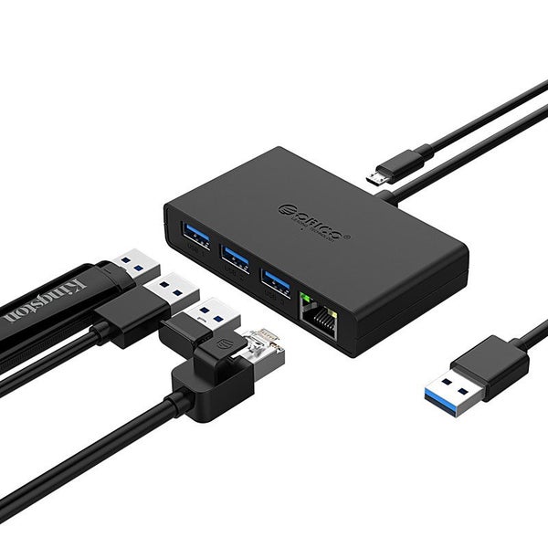 ORICO® 3 Port USB3.0 HUB with Gigabit Ethernet Port, for Windows Linux Mac BLACK Carousel 2