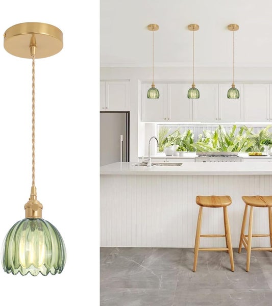 Pendant Light with Green Tulip Glass Lmapshade Carousel 2