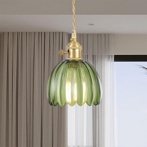 Pendant Light with Green Tulip Glass Lmapshade Carousel 1