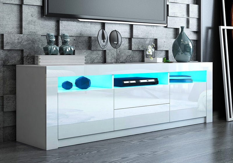 TV Stand Wooden RGB LED Cabinet White Carousel 1