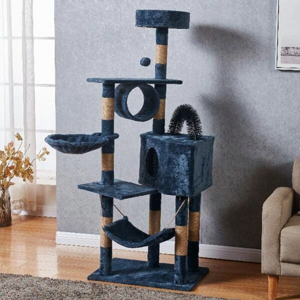 Cat Tree Scratching Post with Mouse 150CM - Navy Grey Carousel 1