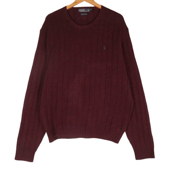 Polo Ralph Lauren Lambswool Wine Red Knit Jumper XXL Carousel 1