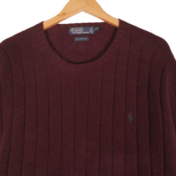 Polo Ralph Lauren Lambswool Wine Red Knit Jumper XXL Carousel 2