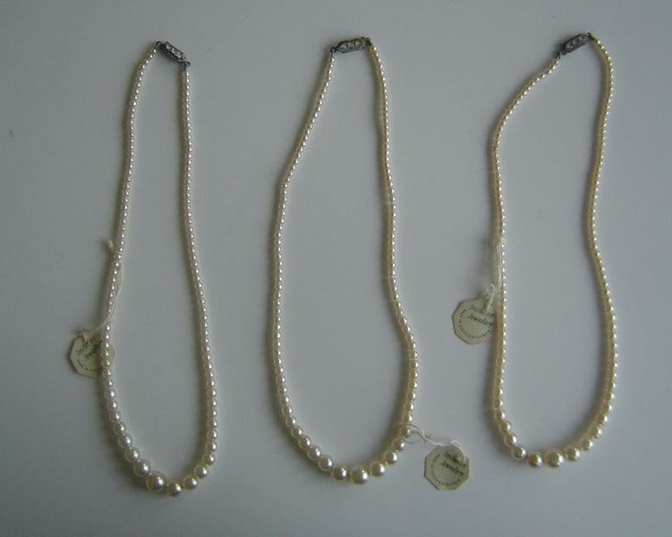 Mid-century Imitation Czech Pearl Necklaces x 3 Carousel 1