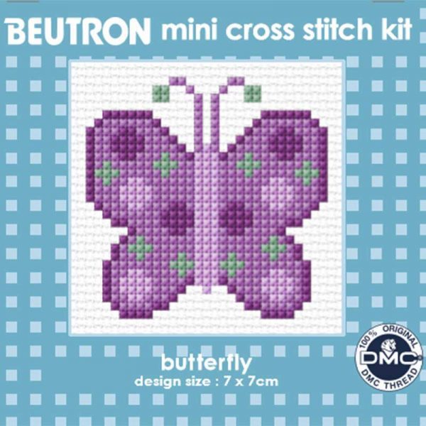 Beutron Mini Cross X Stitch Butterfly Kit for Beginner 7x7cm Carousel 1